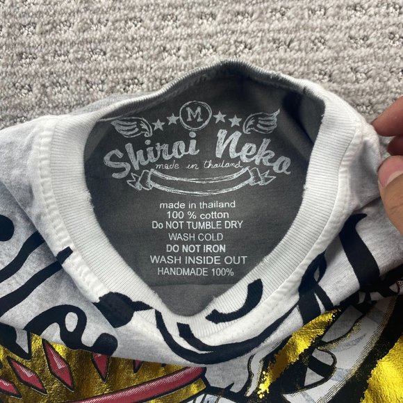 SHIROI NEKO Shirt Men Medium M Light Gray Crowned Tiger Roses Back to Back Print - Picture 4 of 14